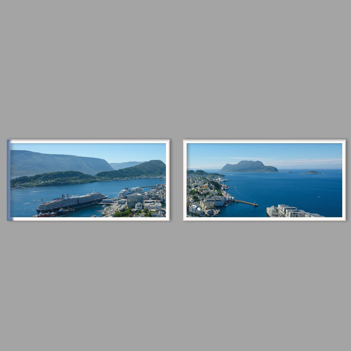 LED-Wandbild Zweiteiler quer mit Abstand – Berge & Fjorde