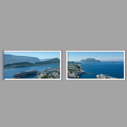 LED-Wandbild Zweiteiler quer mit Abstand – Berge & Fjorde