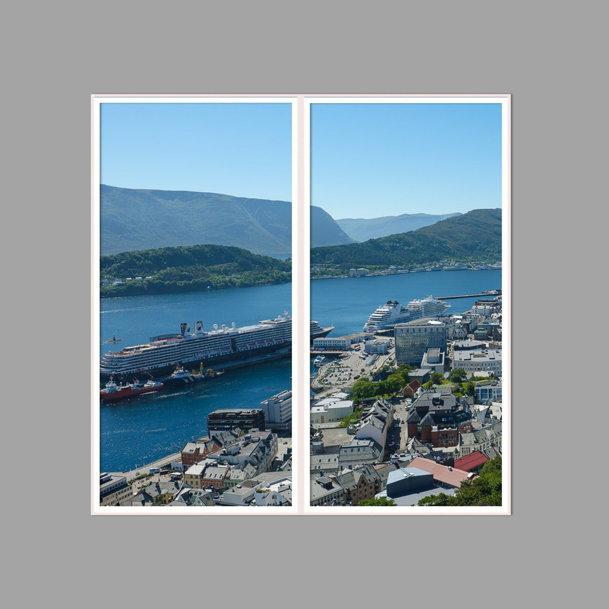 LED-Wandbild Zweiteiler hochkant 120x120 cm – Berge & Fjorde