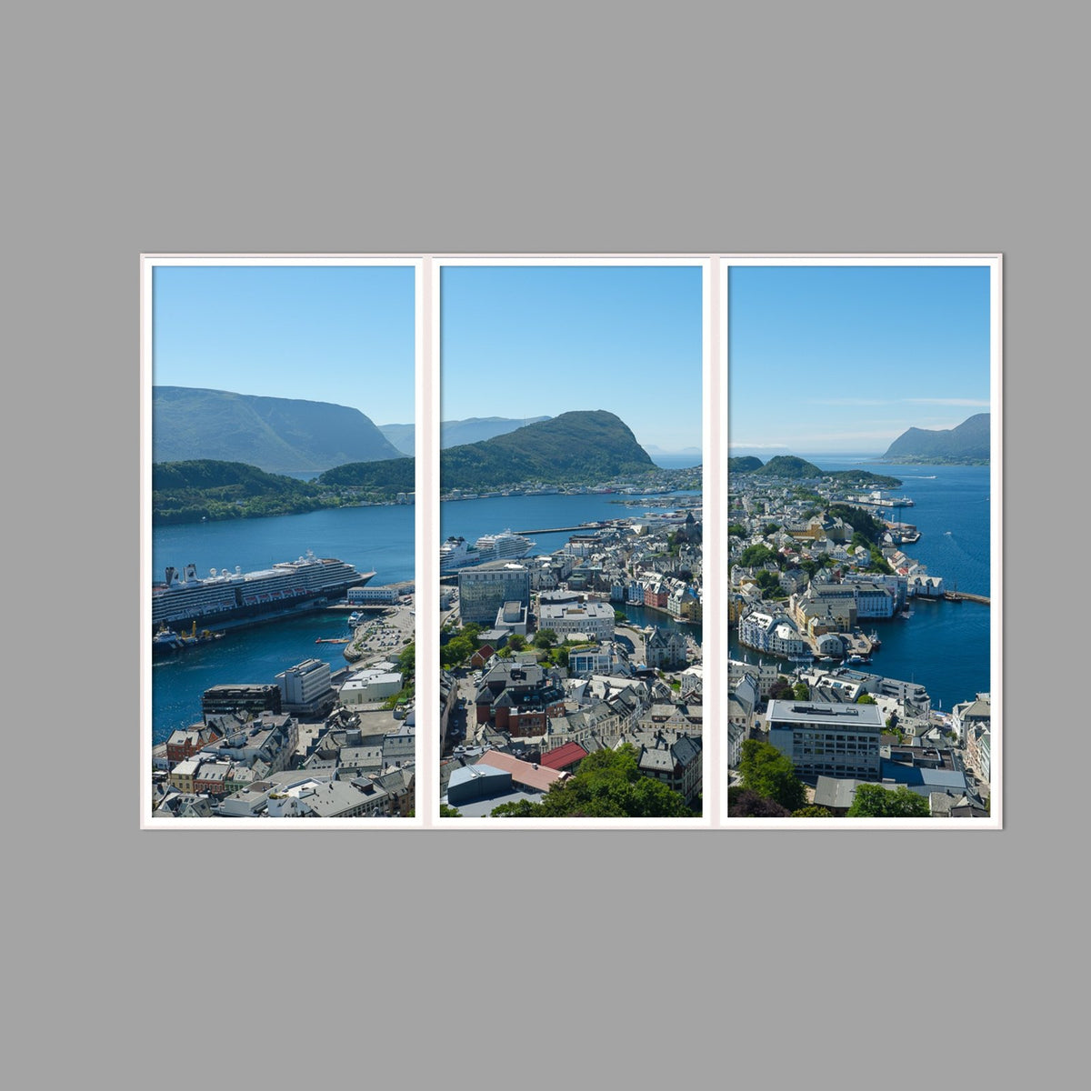 LED-Wandbild Dreiteiler hochkant 180x120 cm – Berge & Fjorde