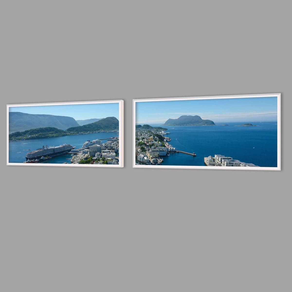 LED-Wandbild Zweiteiler quer mit Abstand – Berge & Fjorde