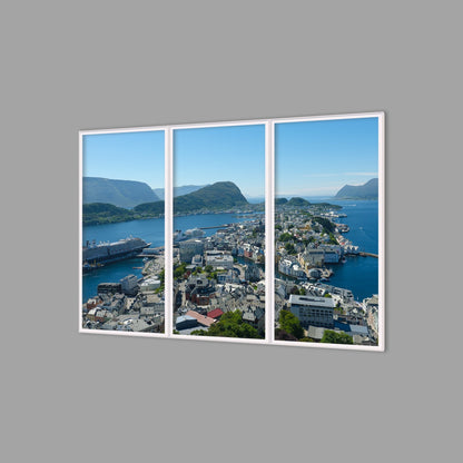LED-Wandbild Dreiteiler hochkant 180x120 cm – Berge & Fjorde