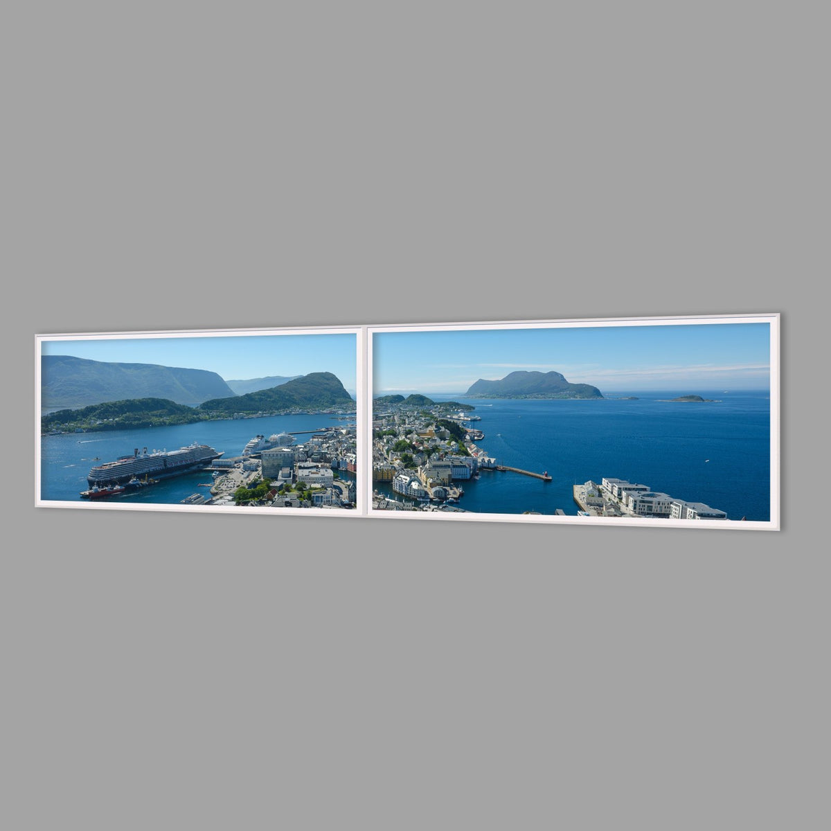 LED-Wandbild Zweiteiler quer 240x60 cm – Berge & Fjorde