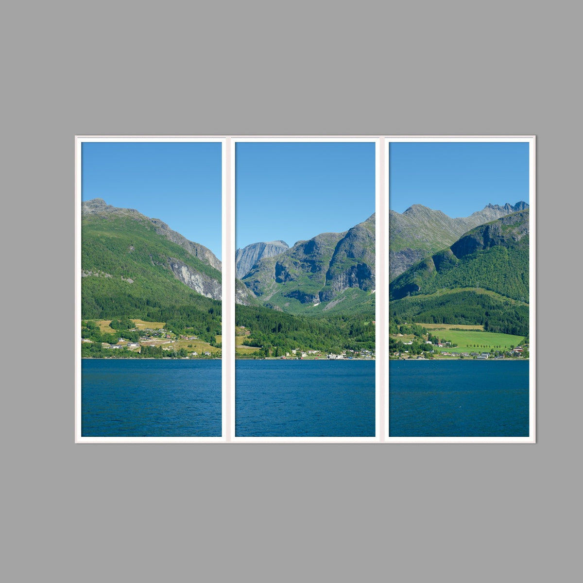 LED-Wandbild Dreiteiler hochkant 180x120 cm – Berge & Fjorde