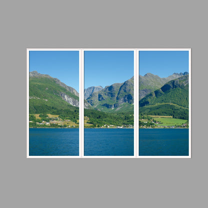 LED-Wandbild Dreiteiler hochkant 180x120 cm – Berge & Fjorde