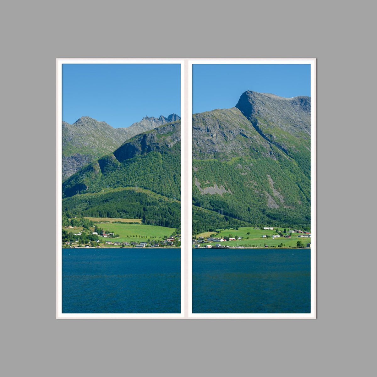LED-Wandbild Zweiteiler hochkant 120x120 cm – Berge & Fjorde