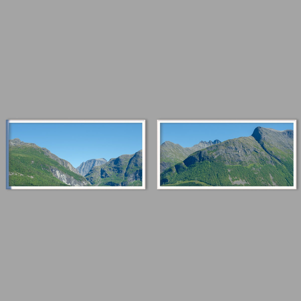 LED-Wandbild Zweiteiler quer mit Abstand – Berge & Fjorde