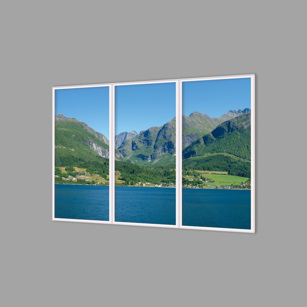 LED-Wandbild Dreiteiler hochkant 180x120 cm – Berge & Fjorde