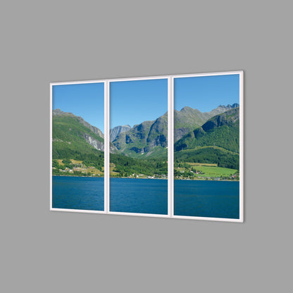 LED-Wandbild Dreiteiler hochkant 180x120 cm – Berge & Fjorde