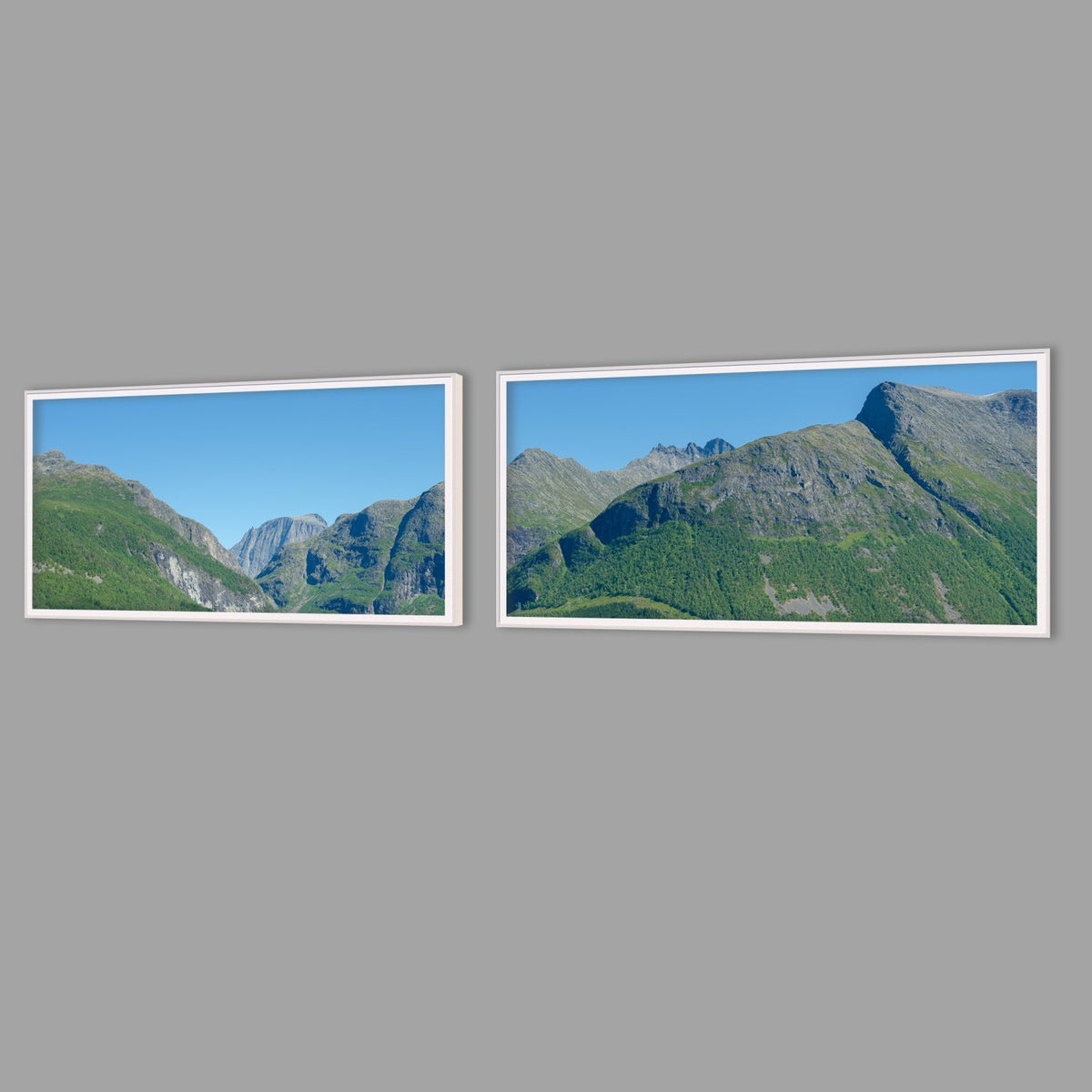 LED-Wandbild Zweiteiler quer mit Abstand – Berge & Fjorde