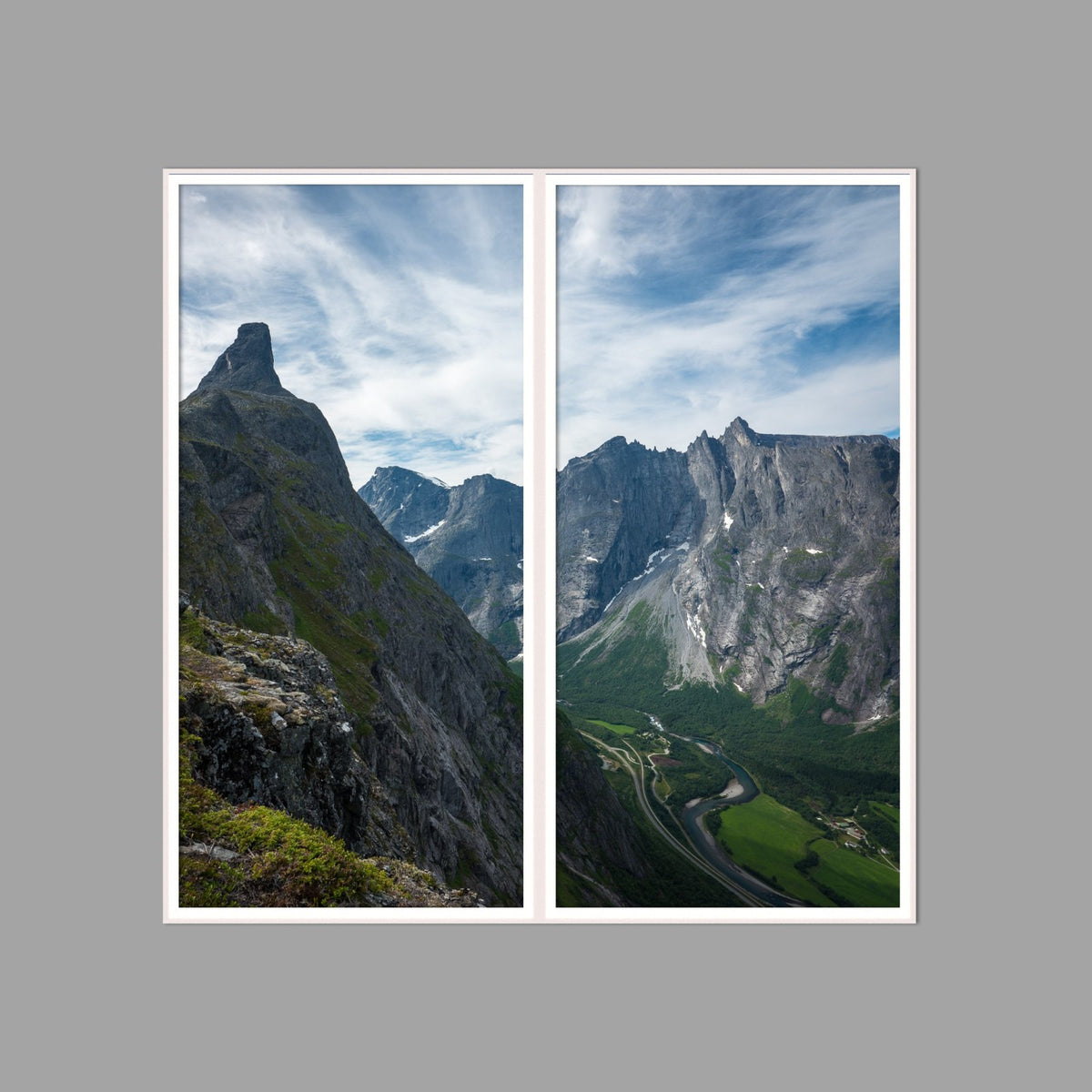 LED-Wandbild Zweiteiler hochkant 120x120 cm – Berge & Fjorde