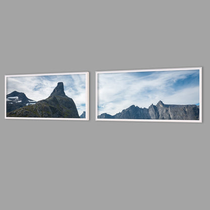 LED-Wandbild Zweiteiler quer mit Abstand – Berge & Fjorde