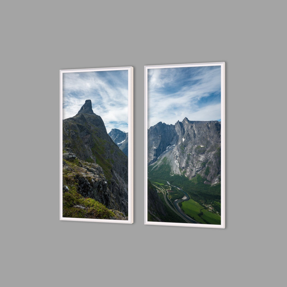 LED-Wandbild Zweiteiler hochkant mit Abstand – Berge & Fjorde