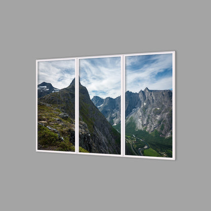 LED-Wandbild Dreiteiler hochkant 180x120 cm – Berge & Fjorde