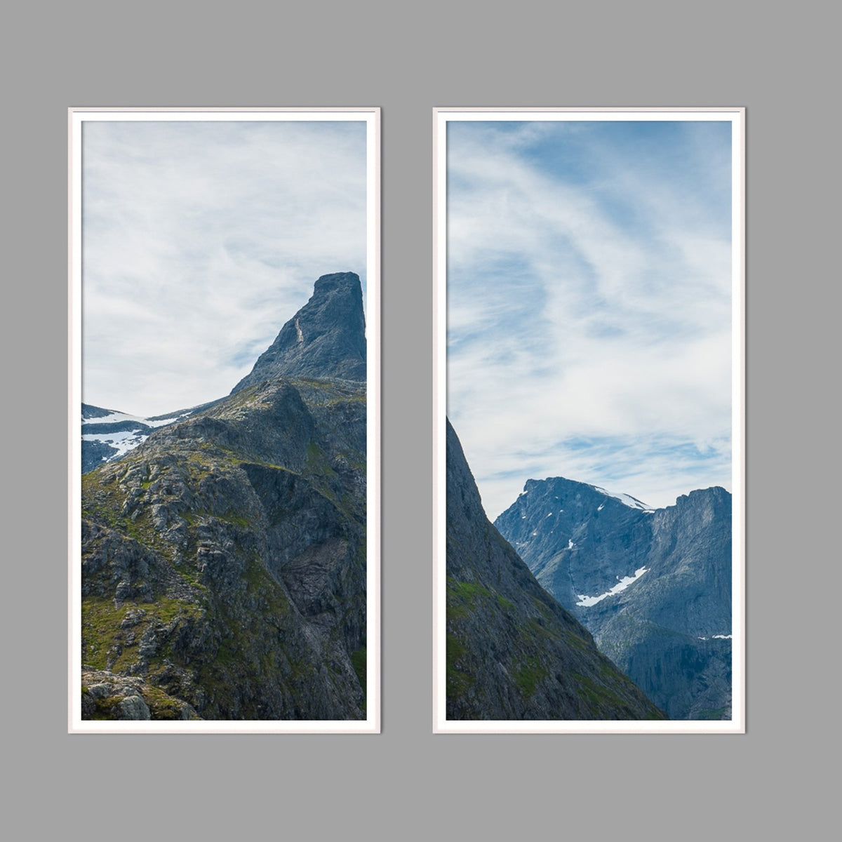 LED-Wandbild Zweiteiler hochkant mit Abstand – Berge & Fjorde