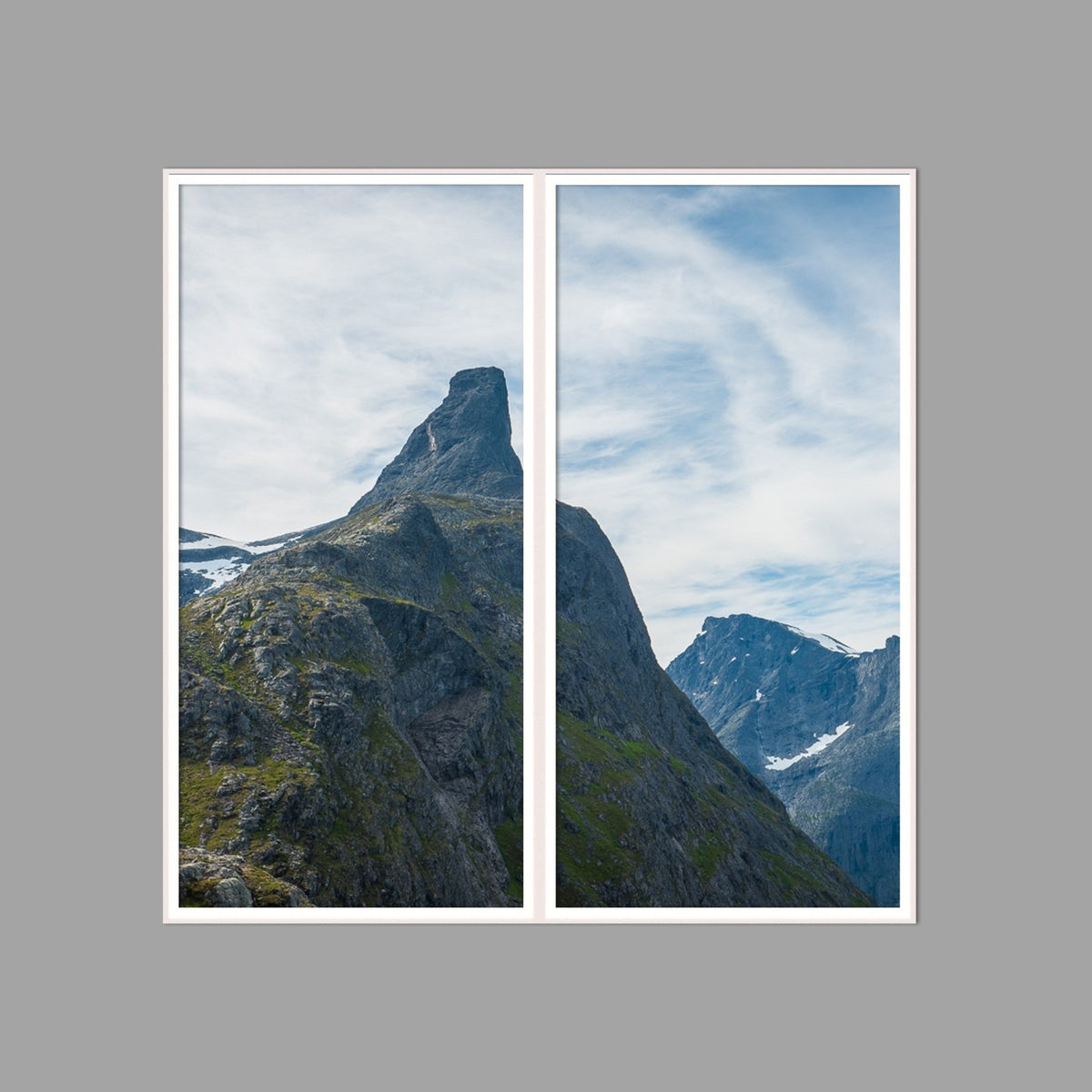 LED-Wandbild Zweiteiler hochkant 120x120 cm – Berge & Fjorde