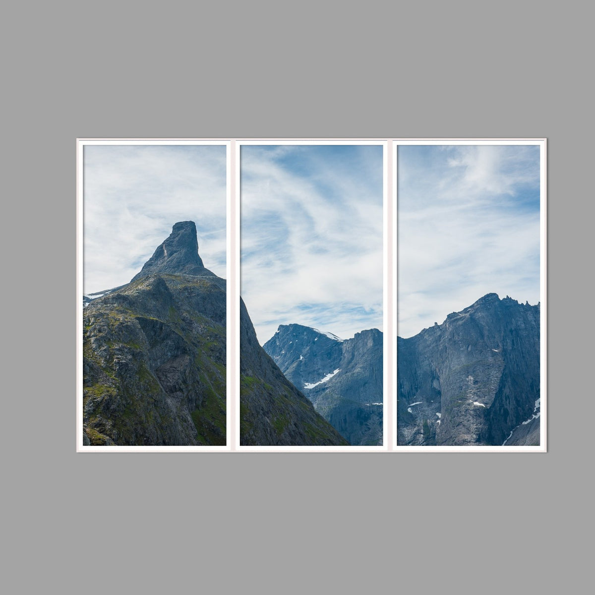 LED-Wandbild Dreiteiler hochkant 180x120 cm – Berge & Fjorde