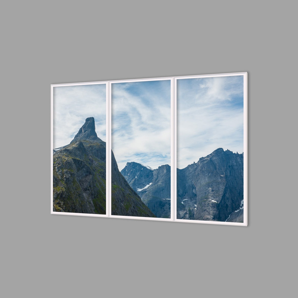 LED-Wandbild Dreiteiler hochkant 180x120 cm – Berge & Fjorde