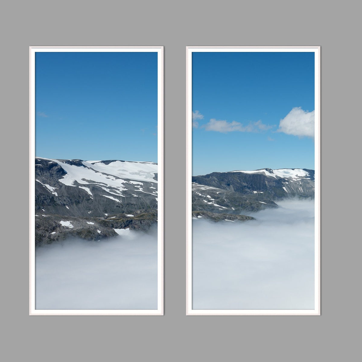 LED-Wandbild Zweiteiler hochkant mit Abstand – Berge & Fjorde