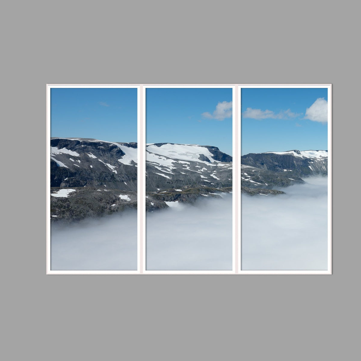 LED-Wandbild Dreiteiler hochkant 180x120 cm – Berge & Fjorde