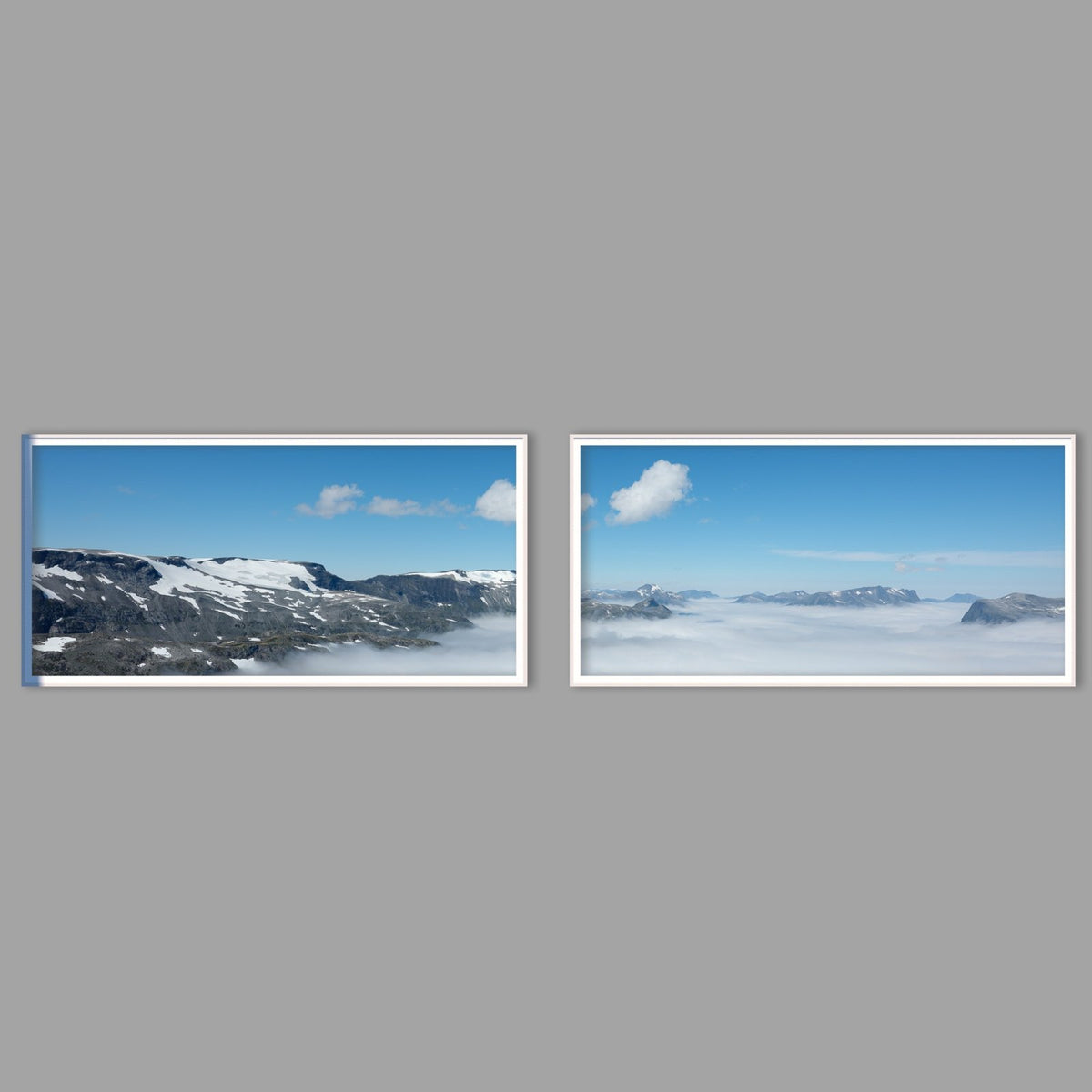 LED-Wandbild Zweiteiler quer mit Abstand – Berge & Fjorde