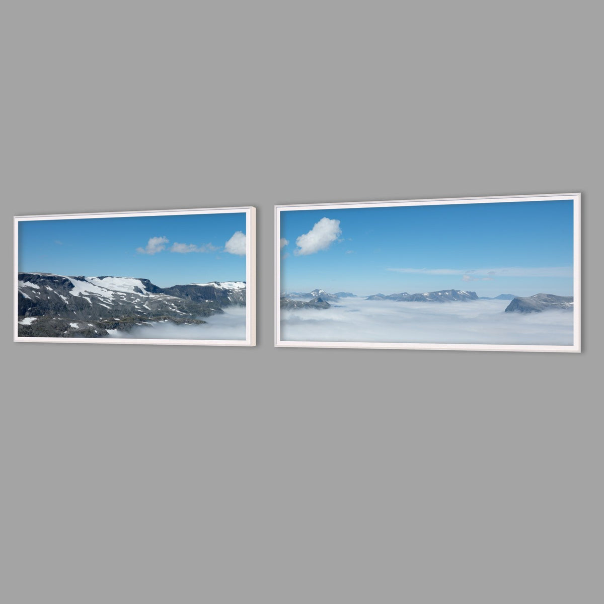 LED-Wandbild Zweiteiler quer mit Abstand – Berge & Fjorde