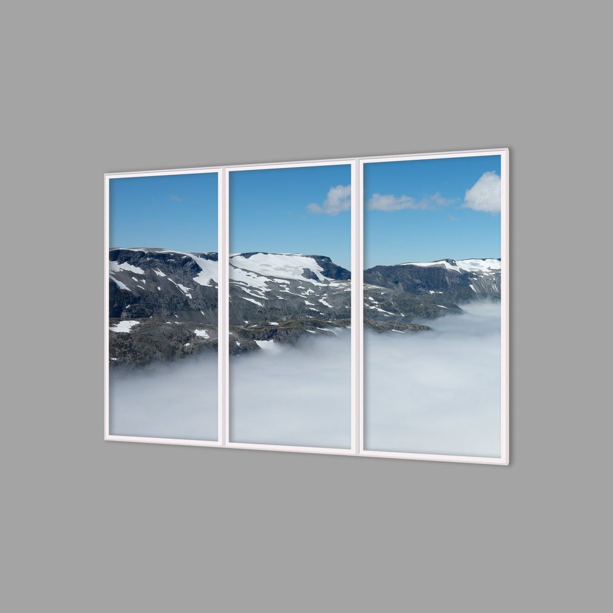 LED-Wandbild Dreiteiler hochkant 180x120 cm – Berge & Fjorde
