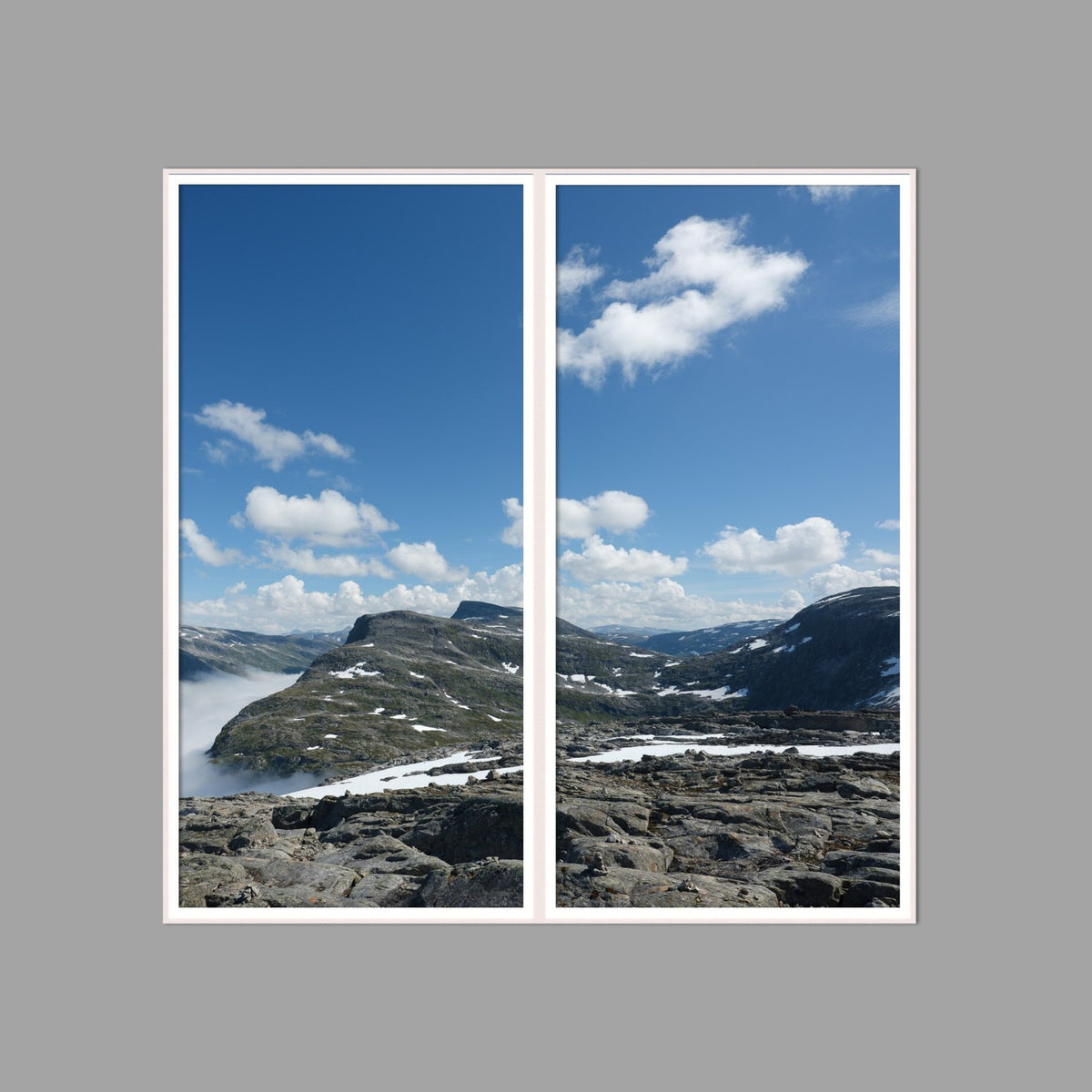 LED-Wandbild Zweiteiler hochkant 120x120 cm – Berge & Fjorde