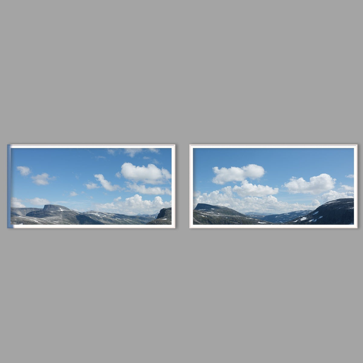 LED-Wandbild Zweiteiler quer mit Abstand – Berge & Fjorde