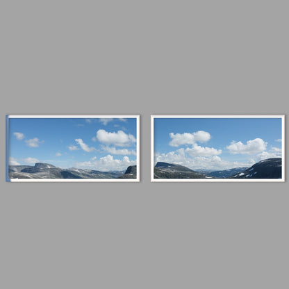 LED-Wandbild Zweiteiler quer mit Abstand – Berge & Fjorde