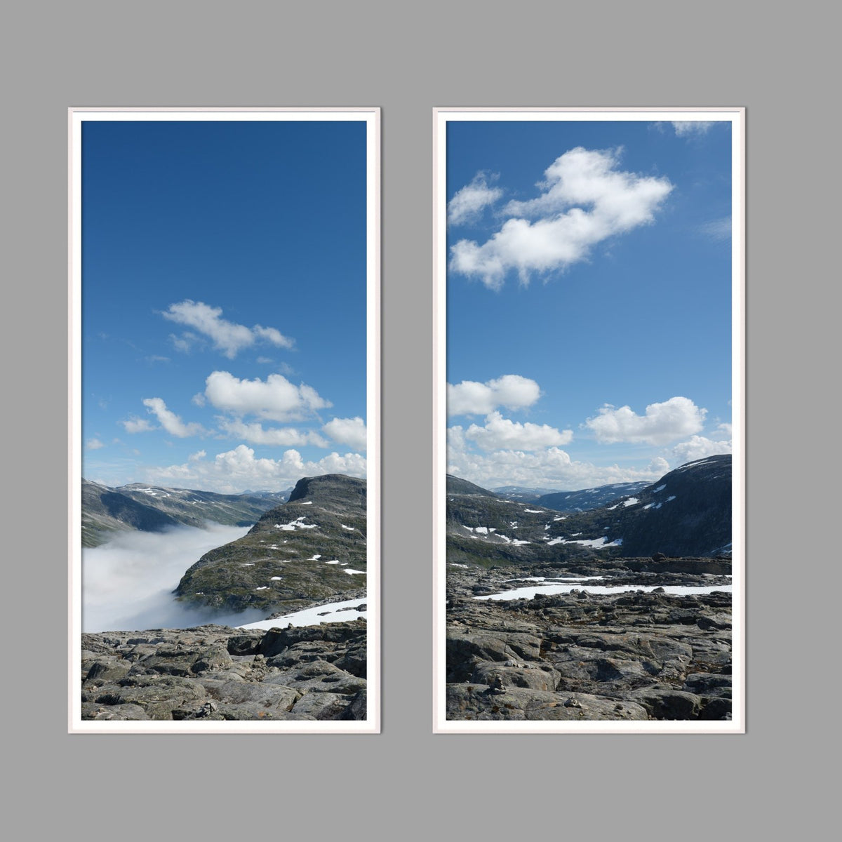 LED-Wandbild Zweiteiler hochkant mit Abstand – Berge & Fjorde