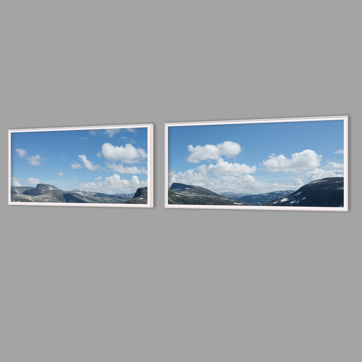 LED-Wandbild Zweiteiler quer mit Abstand – Berge & Fjorde