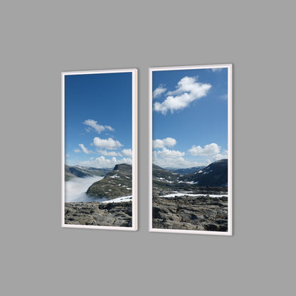 LED-Wandbild Zweiteiler hochkant mit Abstand – Berge & Fjorde