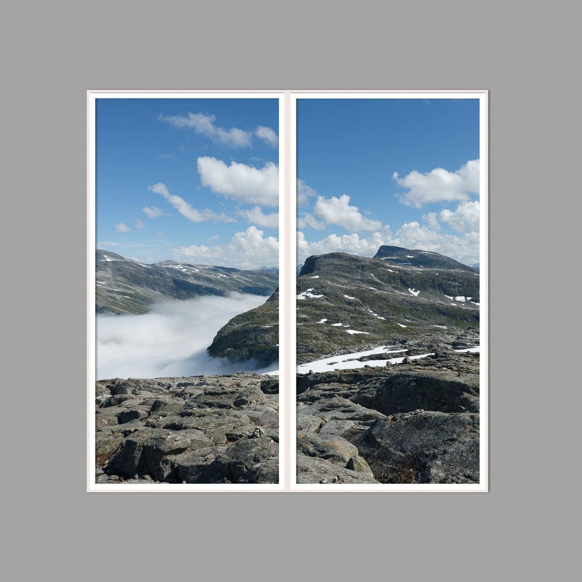 LED-Wandbild Zweiteiler hochkant 120x120 cm – Berge & Fjorde