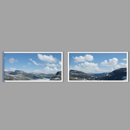 LED-Wandbild Zweiteiler quer mit Abstand – Berge & Fjorde