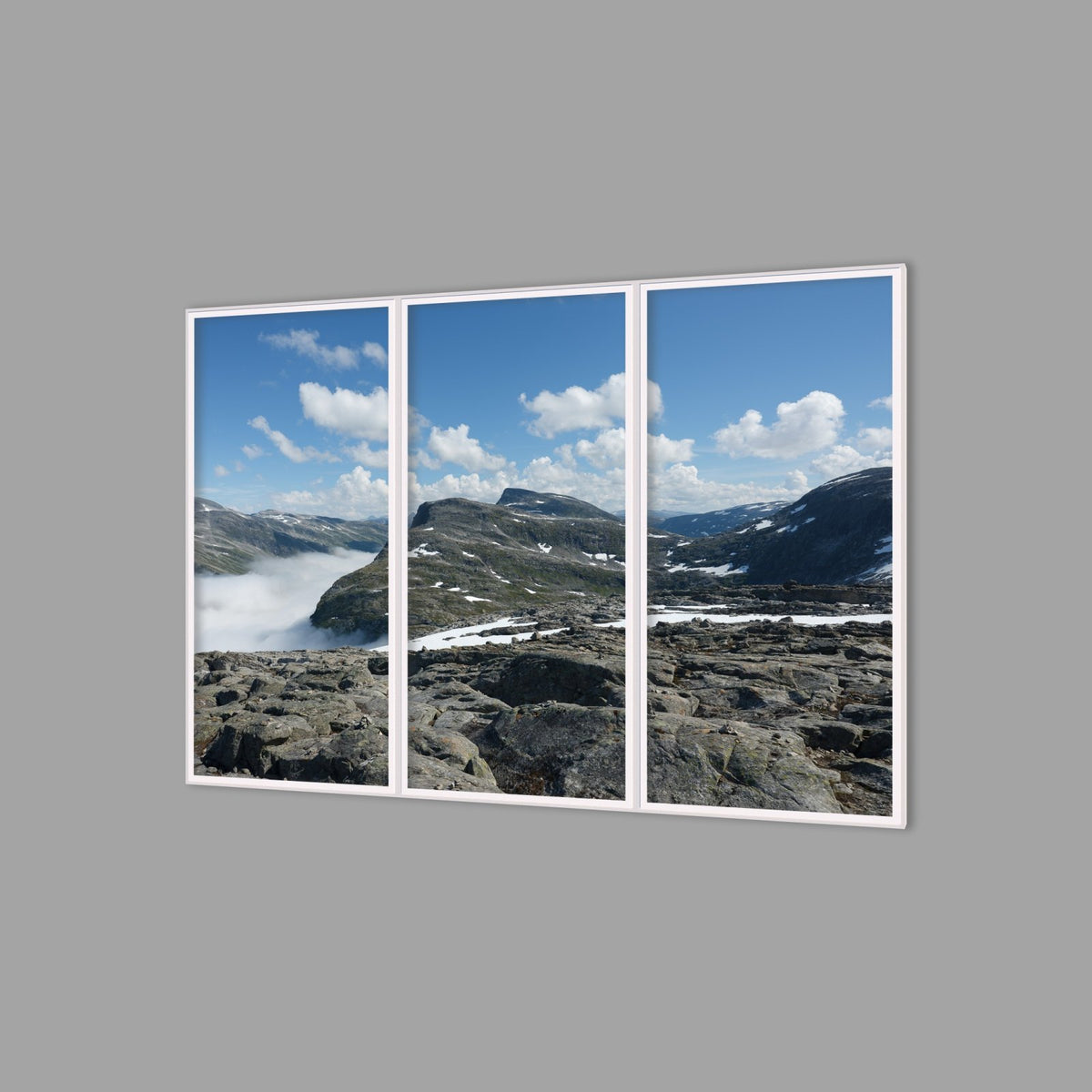 LED-Wandbild Dreiteiler hochkant 180x120 cm – Berge & Fjorde