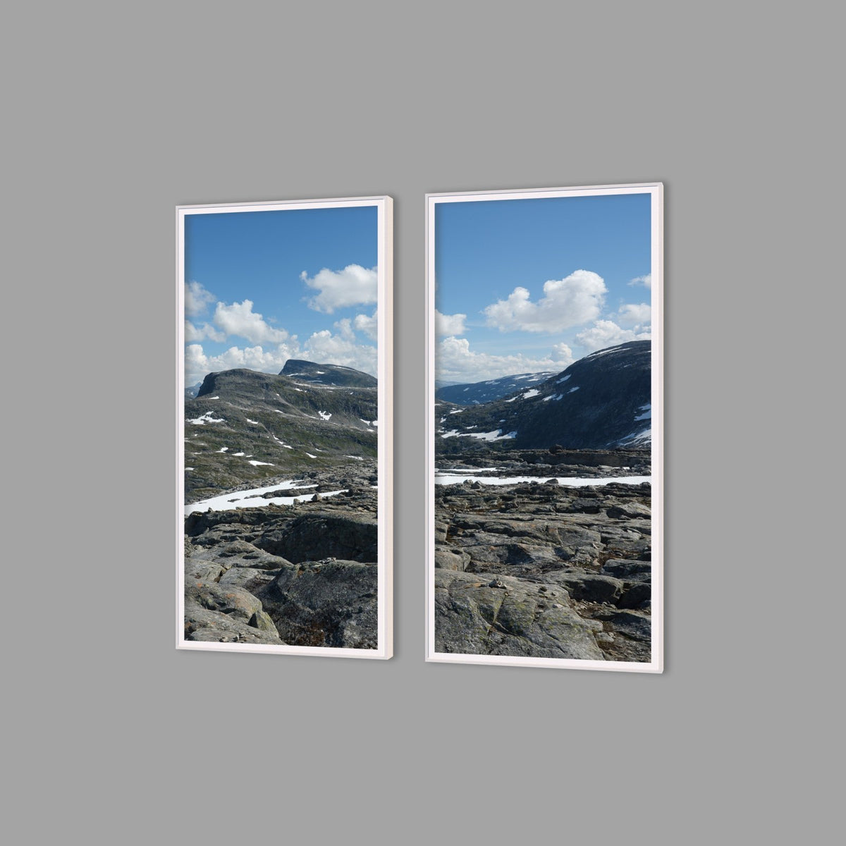 LED-Wandbild Zweiteiler hochkant mit Abstand – Berge & Fjorde