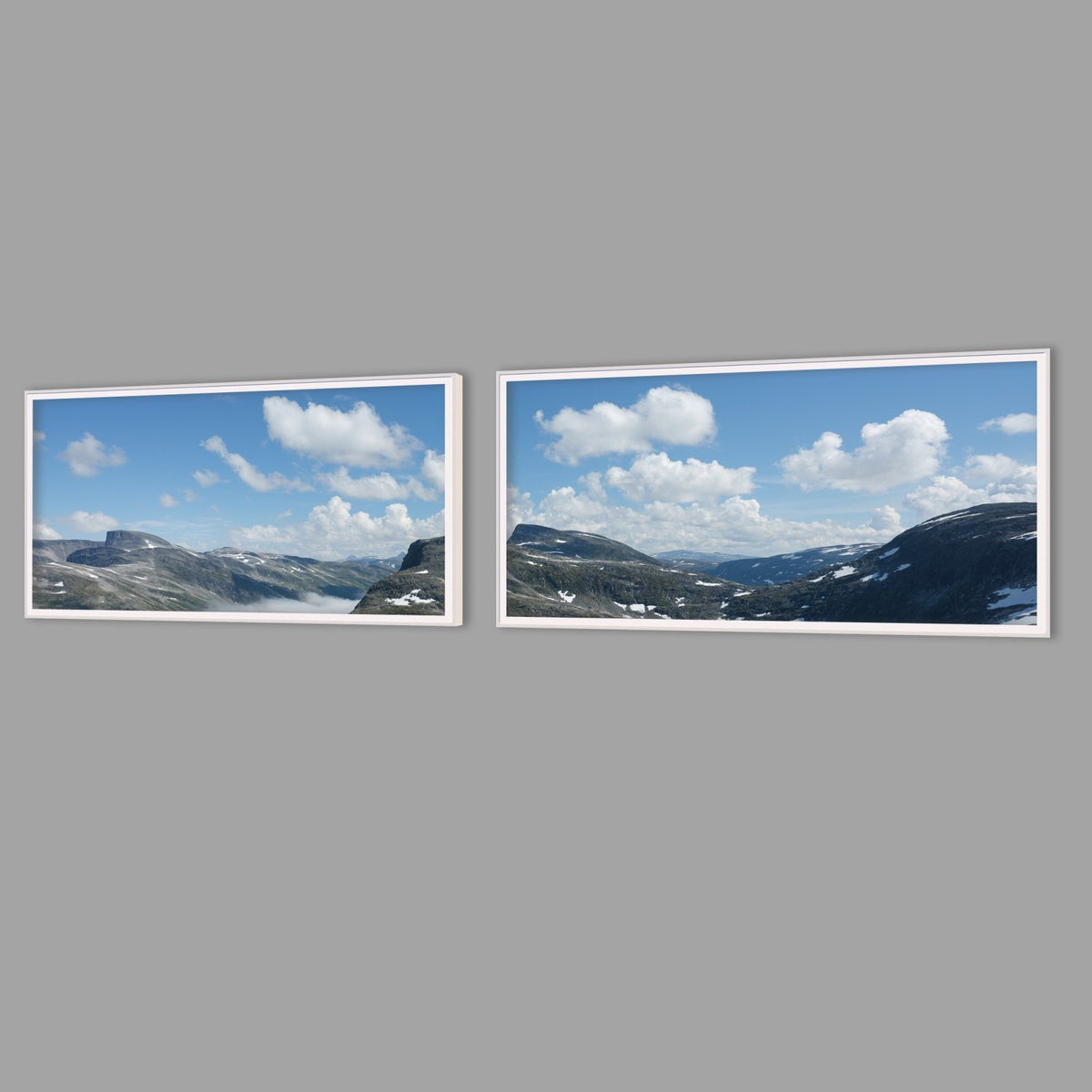 LED-Wandbild Zweiteiler quer mit Abstand – Berge & Fjorde