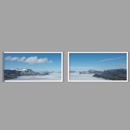 LED-Wandbild Zweiteiler quer mit Abstand – Berge & Fjorde