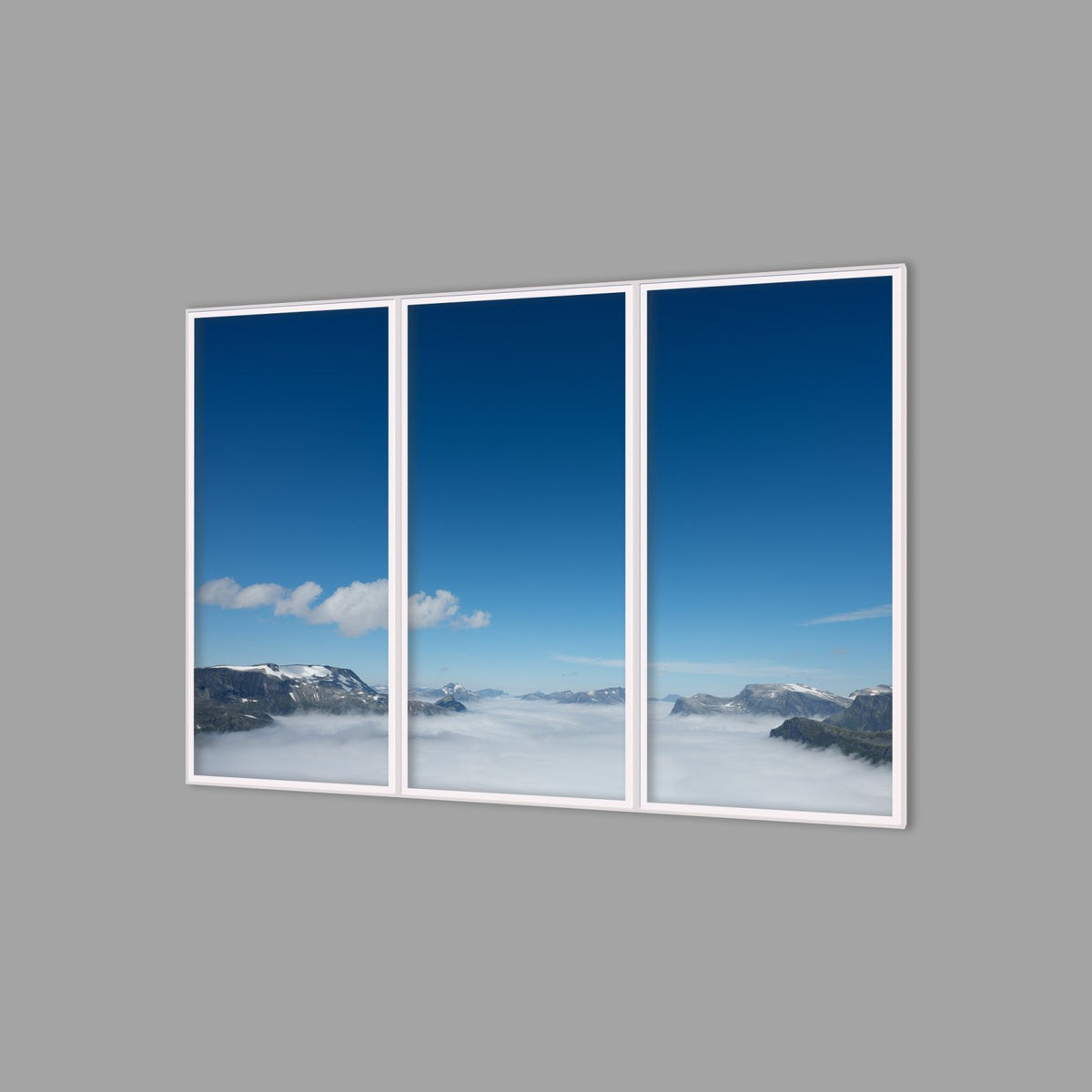 LED-Wandbild Dreiteiler hochkant 180x120 cm – Berge & Fjorde