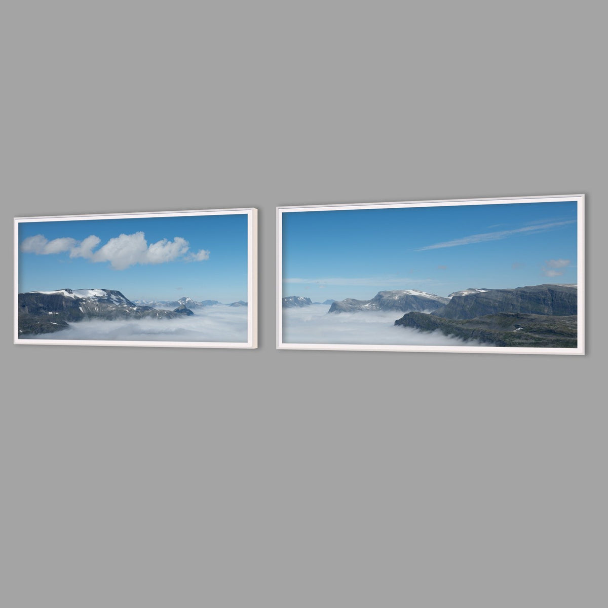 LED-Wandbild Zweiteiler quer mit Abstand – Berge & Fjorde