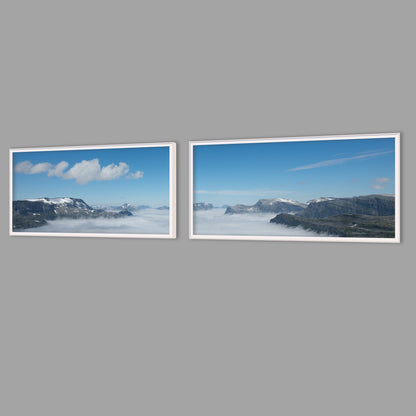 LED-Wandbild Zweiteiler quer mit Abstand – Berge & Fjorde