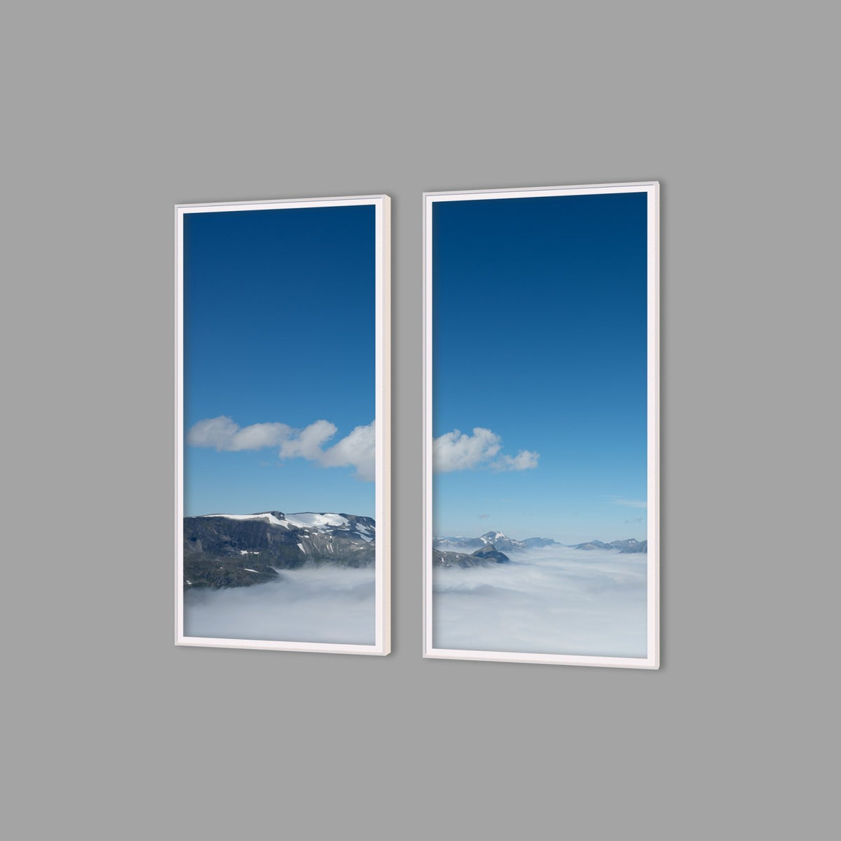 LED-Wandbild Zweiteiler hochkant mit Abstand – Berge & Fjorde