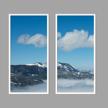 LED-Wandbild Zweiteiler hochkant mit Abstand – Berge & Fjorde