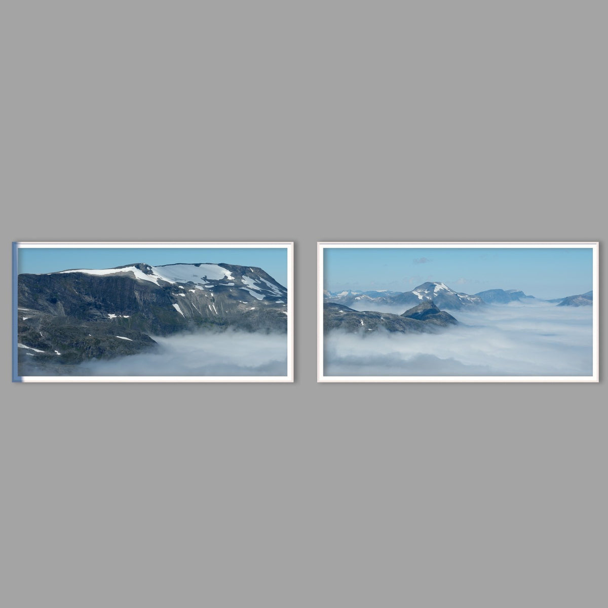 LED-Wandbild Zweiteiler quer mit Abstand – Berge & Fjorde