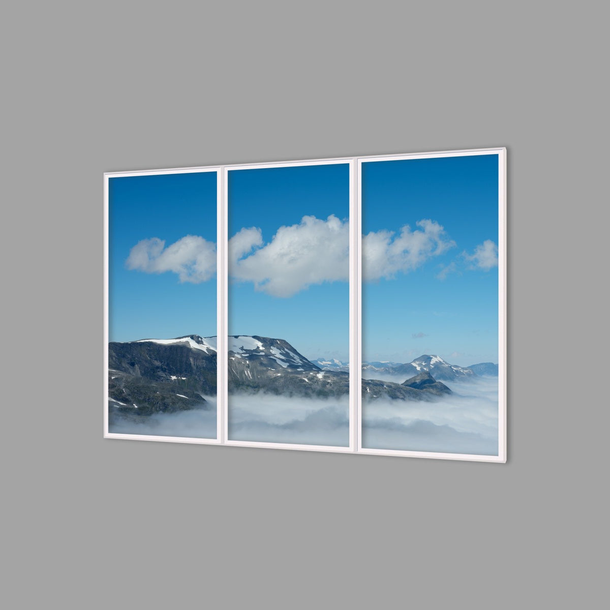 LED-Wandbild Dreiteiler hochkant 180x120 cm – Berge & Fjorde