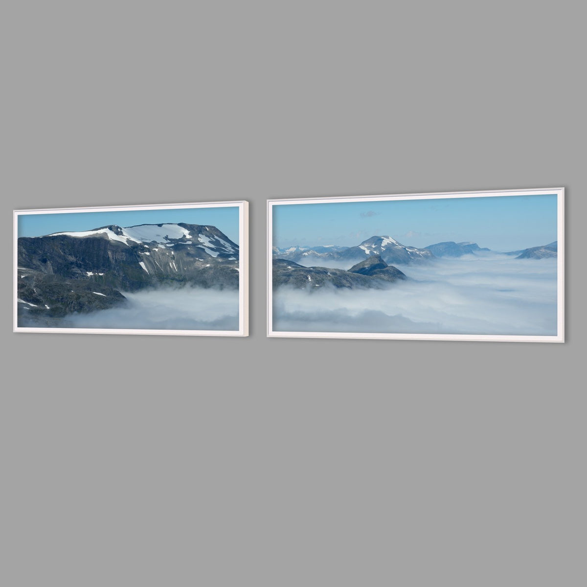 LED-Wandbild Zweiteiler quer mit Abstand – Berge & Fjorde