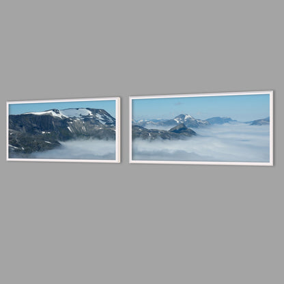 LED-Wandbild Zweiteiler quer mit Abstand – Berge & Fjorde