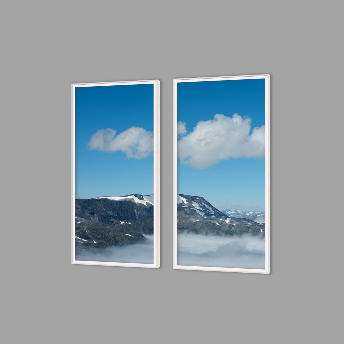 LED-Wandbild Zweiteiler hochkant mit Abstand – Berge & Fjorde
