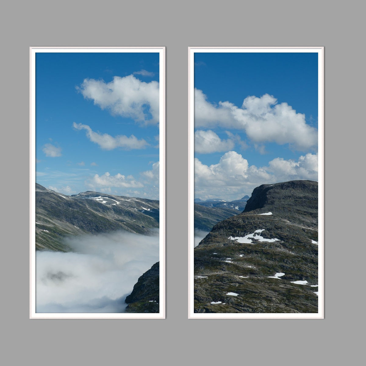 LED-Wandbild Zweiteiler hochkant mit Abstand – Berge & Fjorde